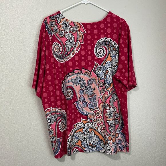 Chicos Paisley Twist Tee Women Size 3 XL Pink Berry Scoop Neck Stretchy - Picture 8 of 9